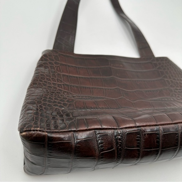 Vintage Furla Genuine Leather Croc Embossed Brown Shoulder Bag - Picture 10 of 14